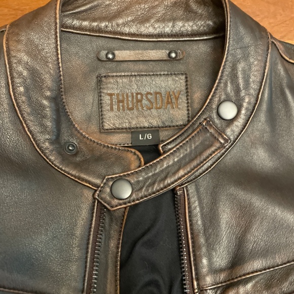 Thursday Boots Leather Roadster Jacket, Size L, Black Coffee - Picture 3 of 3